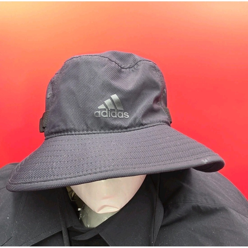 Adidas AEROREADY Bucket Hat Men's Black Sun Fishing Boonie Cap with Chin Strap